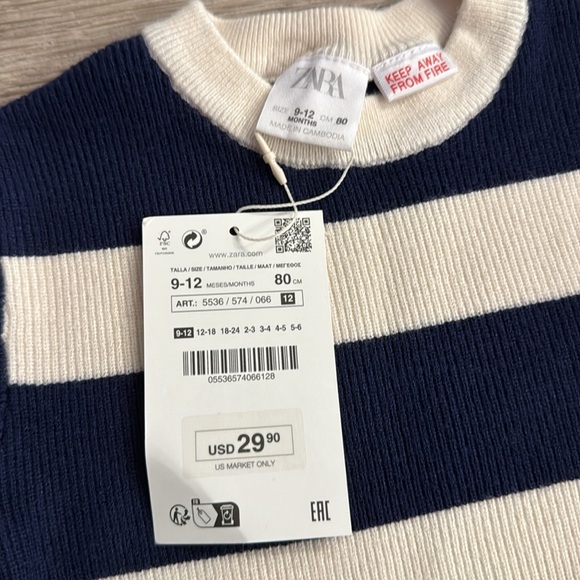 Zara nautical knit girls stripe sweater or dress longer fit sz 9-12 - Picture 3 of 3